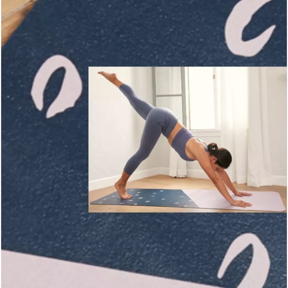 Anthropologie Live Mindfully Travel Yoga Mat Rubber/PVC 1.5mm Navy & Purple NIB